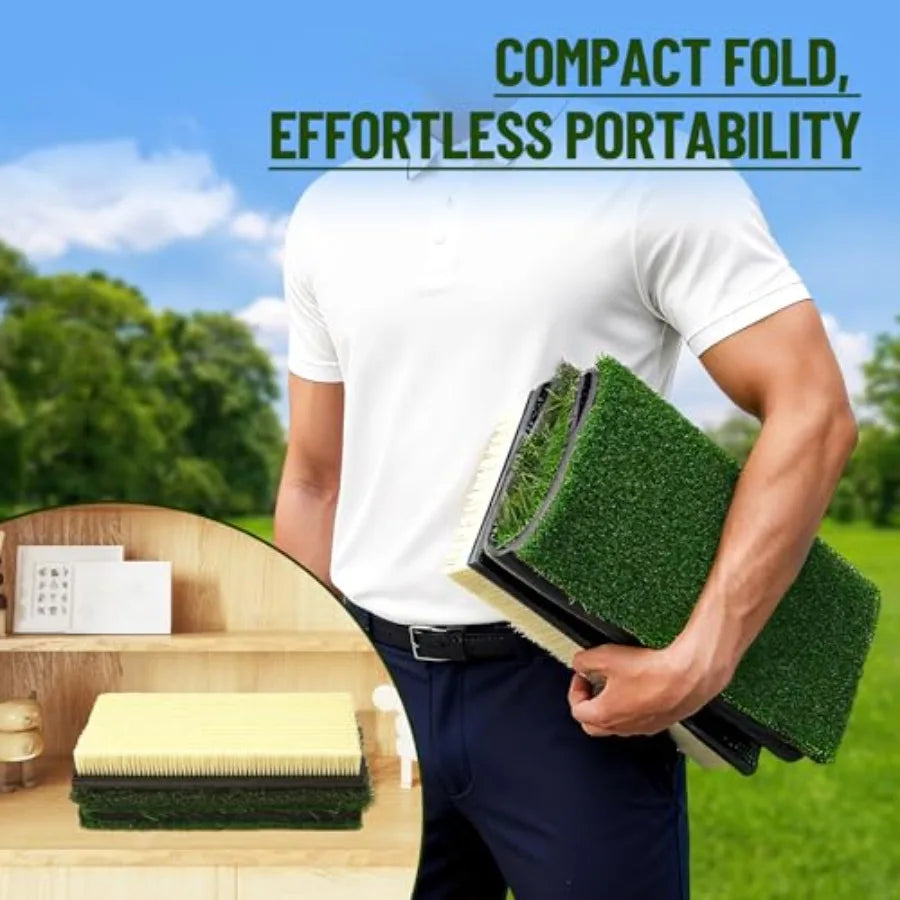 4in1 Golf Hitting Mat for Indoor and Outdoor Use: Realistic Grass and Sand Surface for Putting Driving Chipping Practice with B