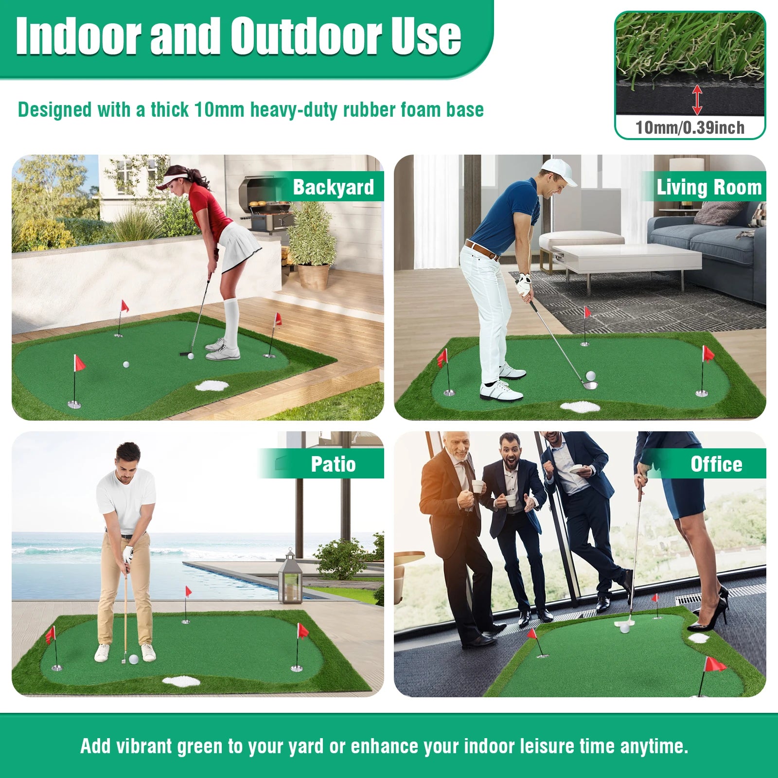 Golf Putting Training Mat Golf Putting Green Training Mat with Movable Cup/Slope Pad 3mx1.5m for Putting Practice Indoor Outdoor