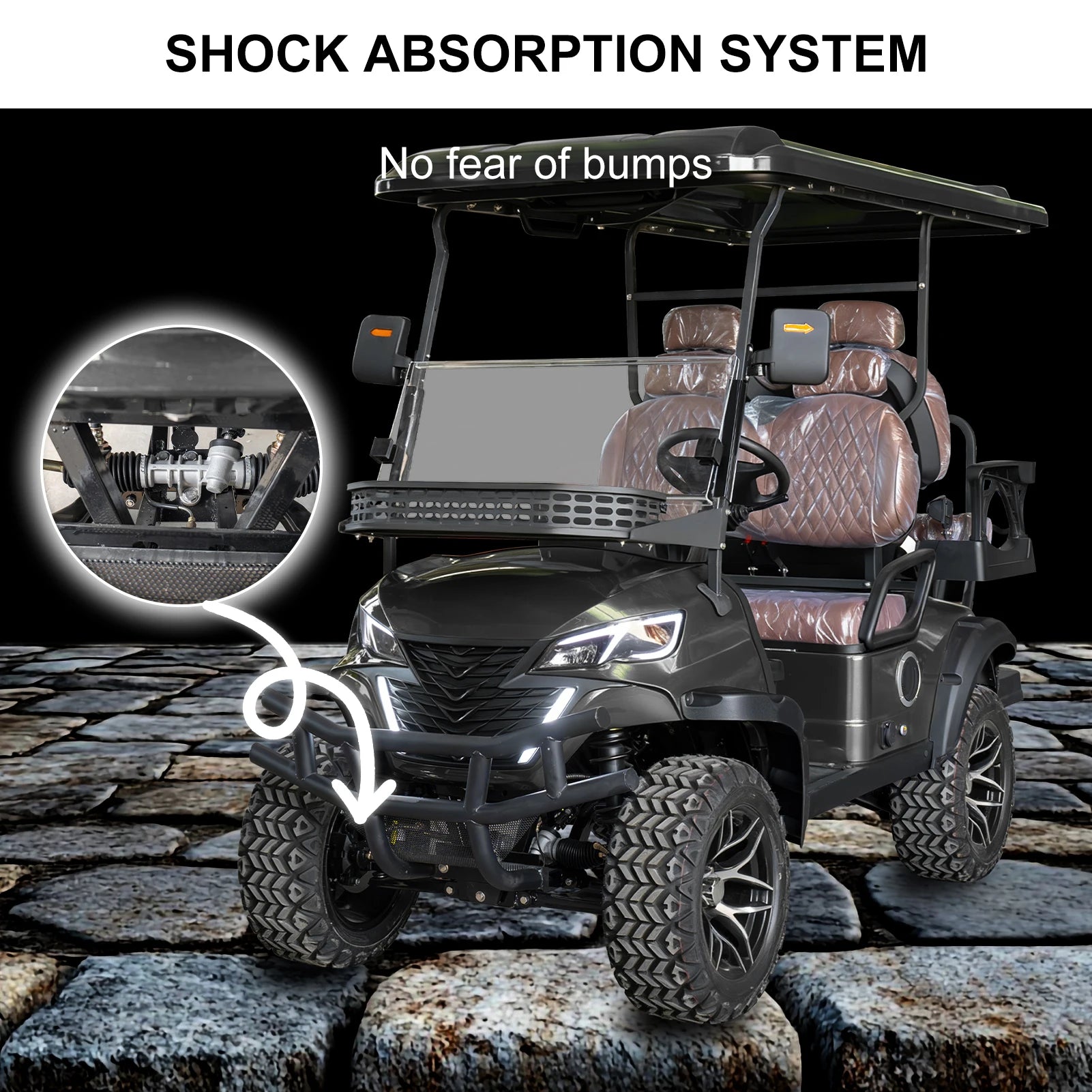 4P 60V Electric Golf Cart with 5KW Motor 25 MPH Top Speed 44 Miles Range Advanced Suspension, RearFront Storage Free Shipping