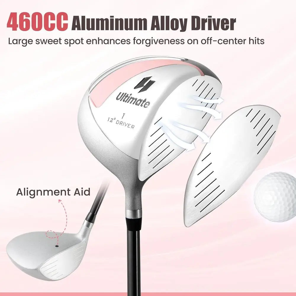 10/12 Piece Women's Golf Club Set with 460CC Driver, Fairway Wood, Hybrids, Irons, Putter - Portable Complete Set