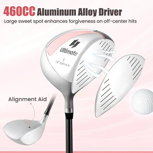 10/12 Piece Women's Golf Club Set with 460CC Driver, Fairway Wood, Hybrids, Irons, Putter - Portable Complete Set