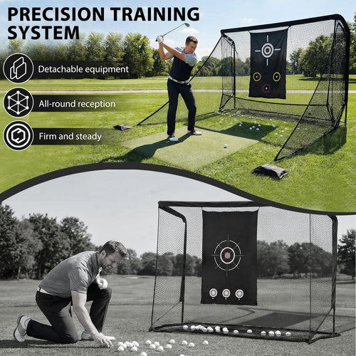 10x7ft Golf Hitting Aid Net with 2 Side Barriers & Storage Bag Golf Practice Net for Backyard Outdoor Driving Chipping Practice