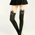 Women's Cute Black Cat Printed Silk Knee Socks Casual Thigh Cotton Warm High Over Knee Socks Cute Romantic Socks Lady Cat