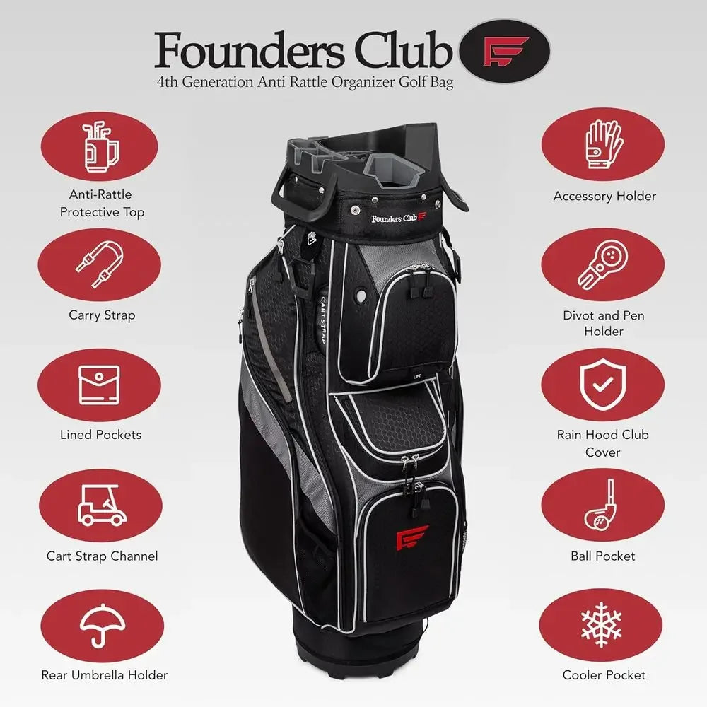 14-Way Top Golf Bag with Anti-Rattle Dividers, Snap-On Rain Hood & Full-Length Dividers