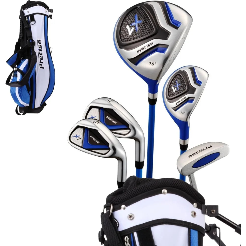 Precise X7 Kids Golf Clubs Set – Boys’ & Girls’ Junior Golf Set with Lightweight Graphite Shafts, Hybrid, Putter & Stand Bag
