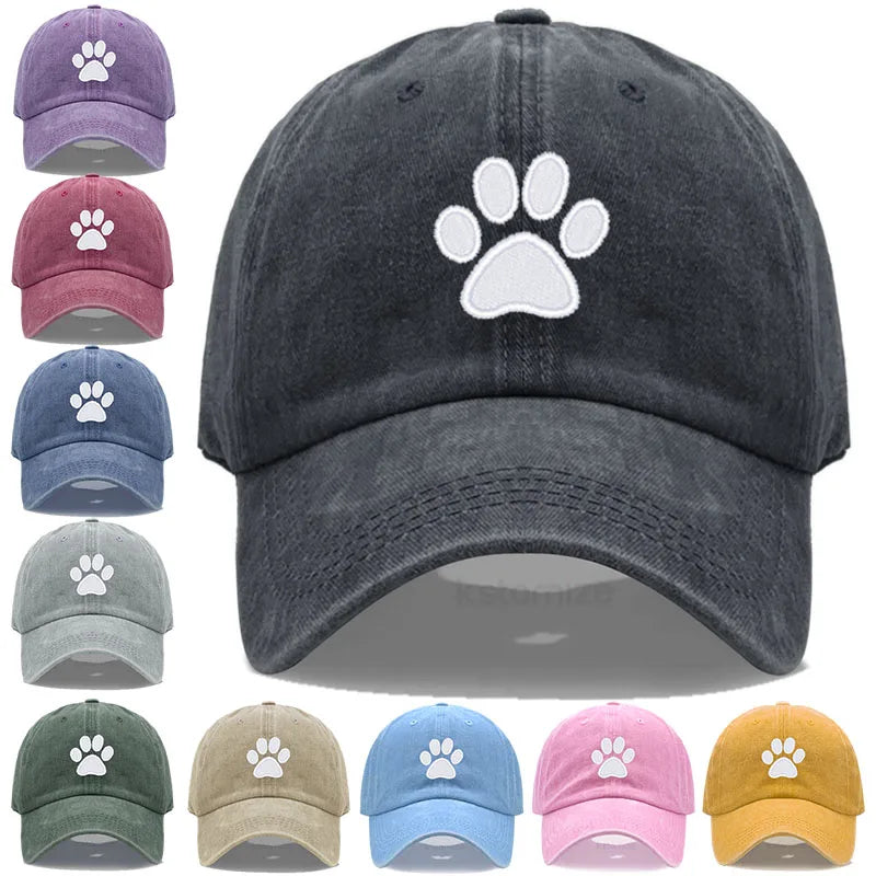 Dog Paw Embroidered Baseball Cap for Women Men Fashion Adjustable Washed Cotton Dad Hat Unisex Classic Golf Caps