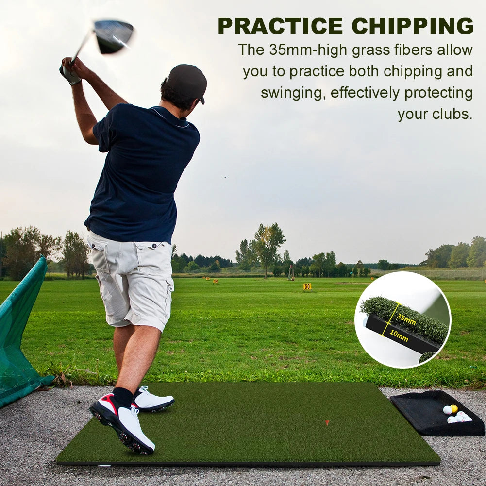 5x5ft Golf Chipping Driving Range Tee Line Practice Mat 35mm Artificial Hitting Training Mat Gifts for Men Dad