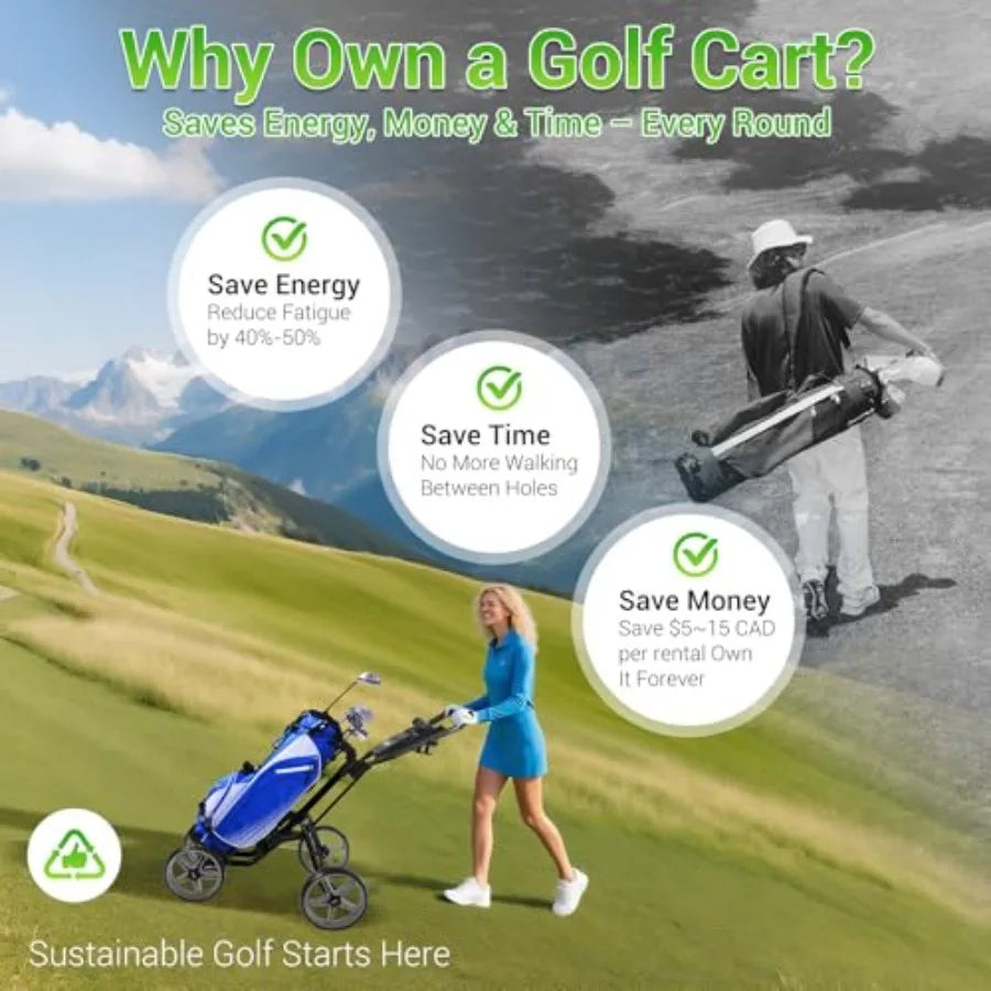 Lightweight 4-Wheel Foldable Golf Push Cart for Adults and Juniors with Ergonomic Adjustable Handle Scorecard Holder Umbrella M
