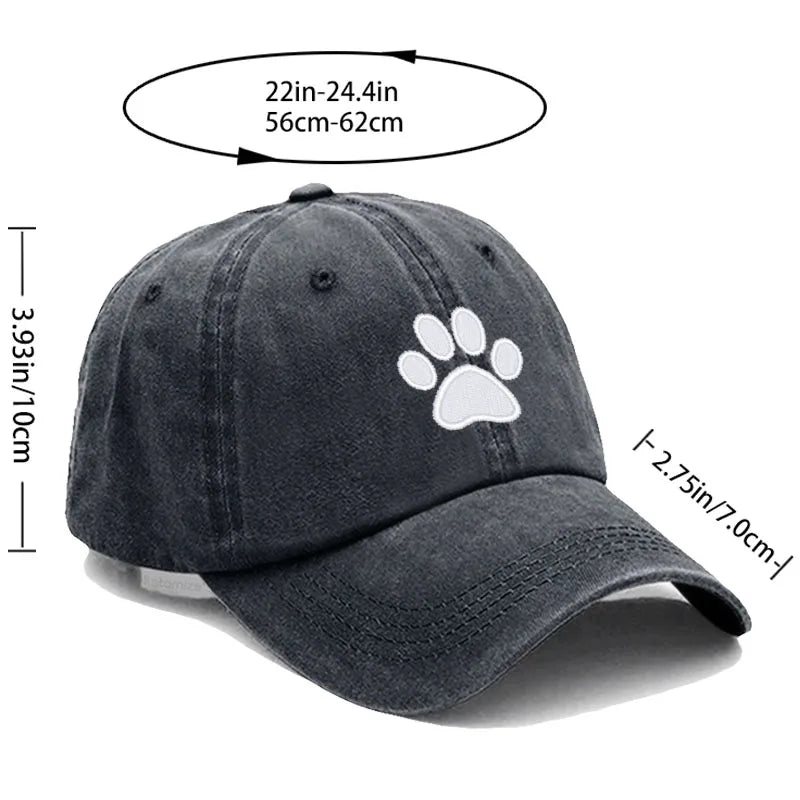 Dog Paw Embroidered Baseball Cap for Women Men Fashion Adjustable Washed Cotton Dad Hat Unisex Classic Golf Caps
