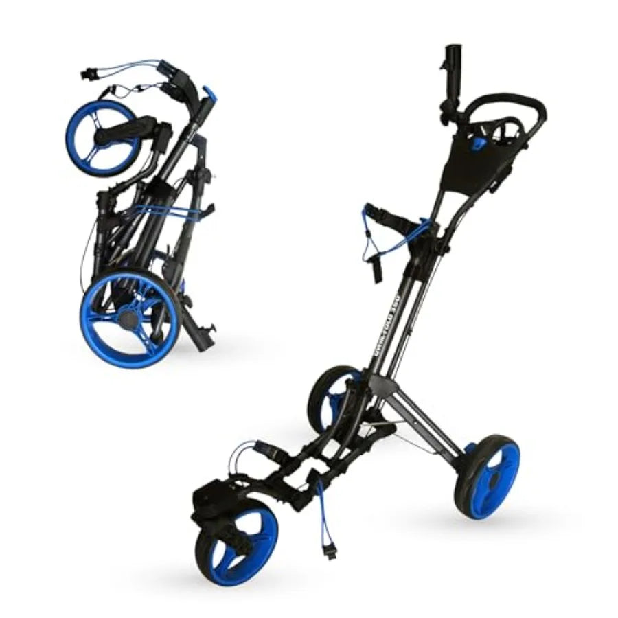 3-Wheel Golf Push Cart with 360 Swivel Front Wheel Foot Brake 1-Second Fold Unfold Trolley Lightweight Aluminum Frame Umbrella