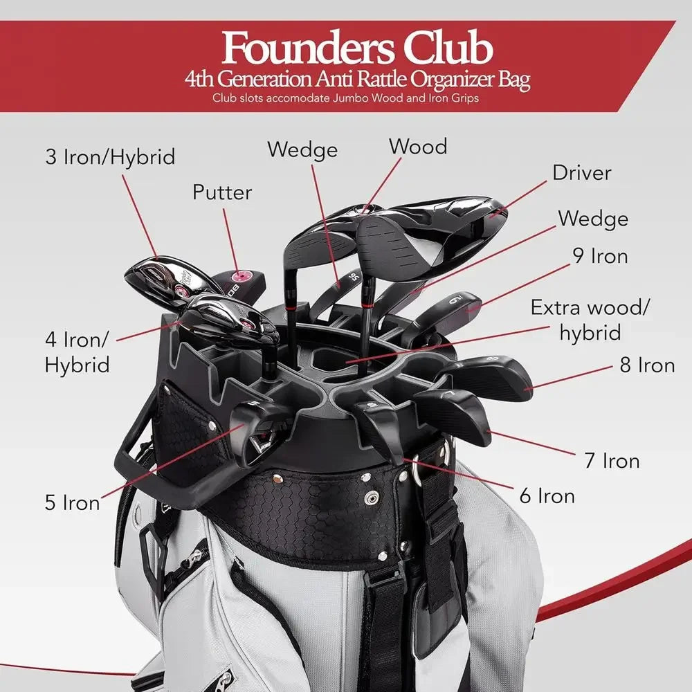 14-Way Top Golf Bag with Anti-Rattle Dividers, Snap-On Rain Hood & Full-Length Dividers