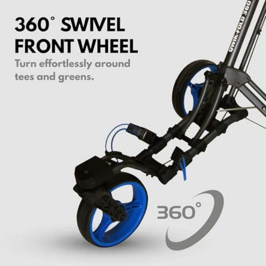 3-Wheel Golf Push Cart with 360 Swivel Front Wheel Foot Brake 1-Second Fold Unfold Trolley Lightweight Aluminum Frame Umbrella