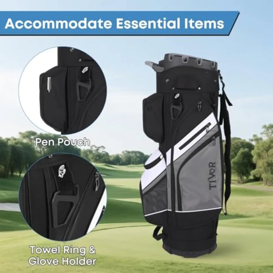 Golf Cart Bag 14-Way Top with Full-Length Dividers 11 Pockets Easy-Access Handle Rain Hood Mini Carry Bag