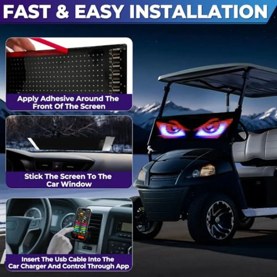 Golf Cart Devil Eyes Light23x5in Programmable Flexible Led Eyes for Car Windshield with App/Remote Control High Bright DIY Anim