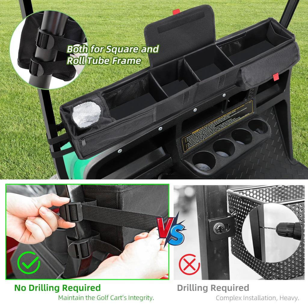 Roykaw Golf Cart Front Storage Basket, No Drilling Dash Tray Organizer, Fit for EZGO Club Car Yamaha, Adjustable Compartment