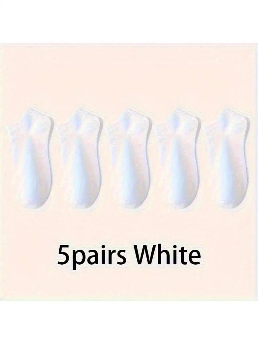 5 Pairs of Soft and Comfortable Thin Socks - Black/white/gray, Versatile Solid Color Casual, Suitable for Daily Wear, Unisex