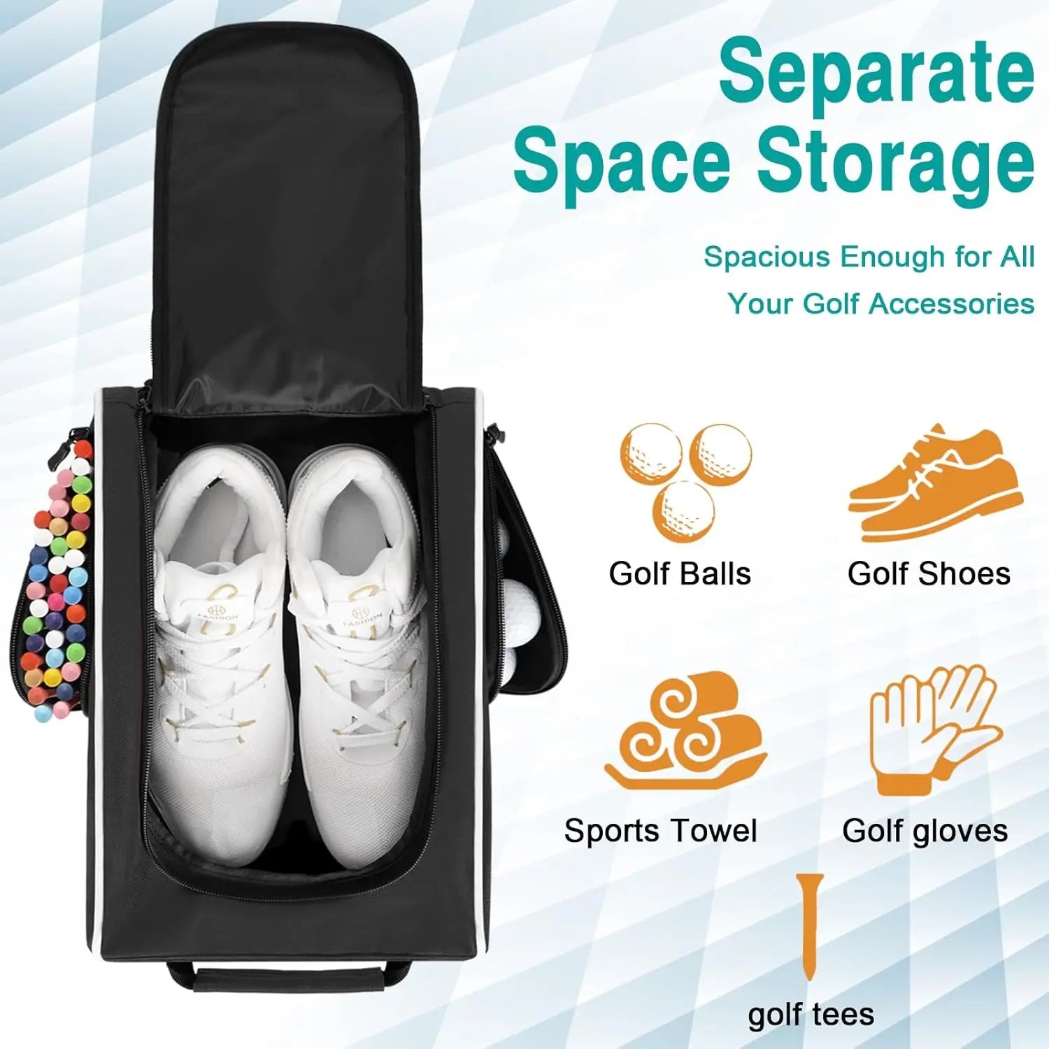 Travel Golf Shoe Bag with Ventilation & Double Pockets for Socks, Tees, Balls - Unisex Black