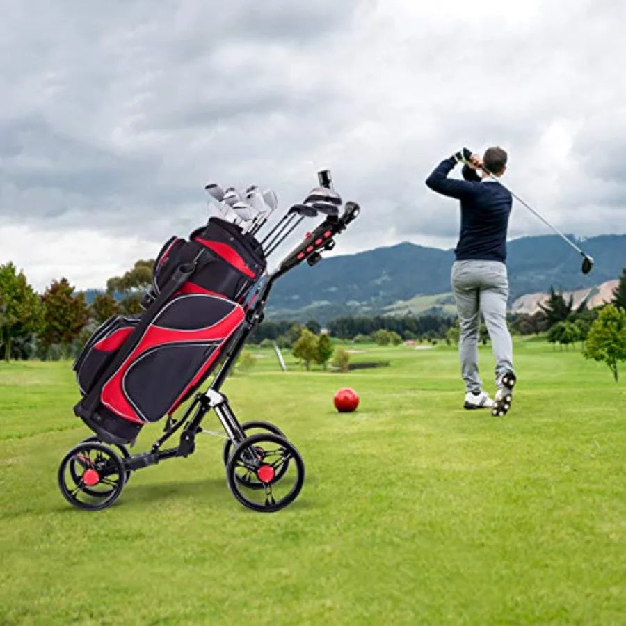 Lightweight Aluminum Collapsible 4 Wheels Push Cart Golf Trolley with Foot Brake Height-Adjustable Handle