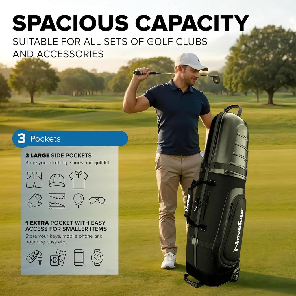 Hard Golf Travel Case with TSA Lock, Waterproof Zippers, Lightweight Design for Maximum Club Protection
