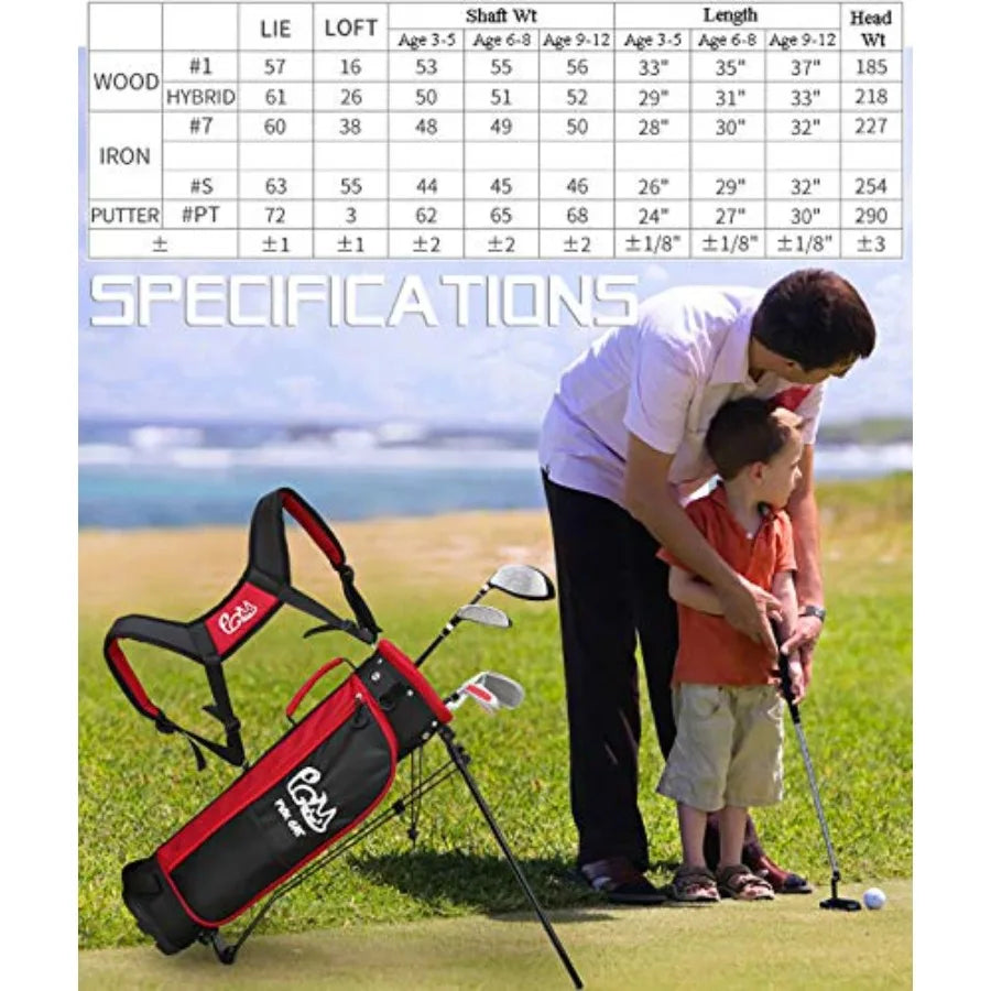 Junior Golf Club Complete Set for 5 Golf Clubs with Stand Bag and 2 Headcovers for Boys Girls Right Hand - Perfect for Young Go