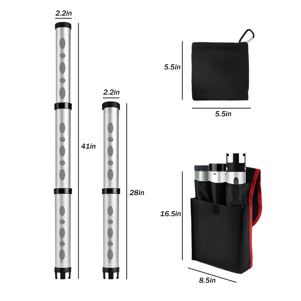 Golf Ball Retriever Aluminum Picker Upper Durable & Portable Ball Collector Tube Holds 24 Golf Balls with Carry Bag & Ball Towel