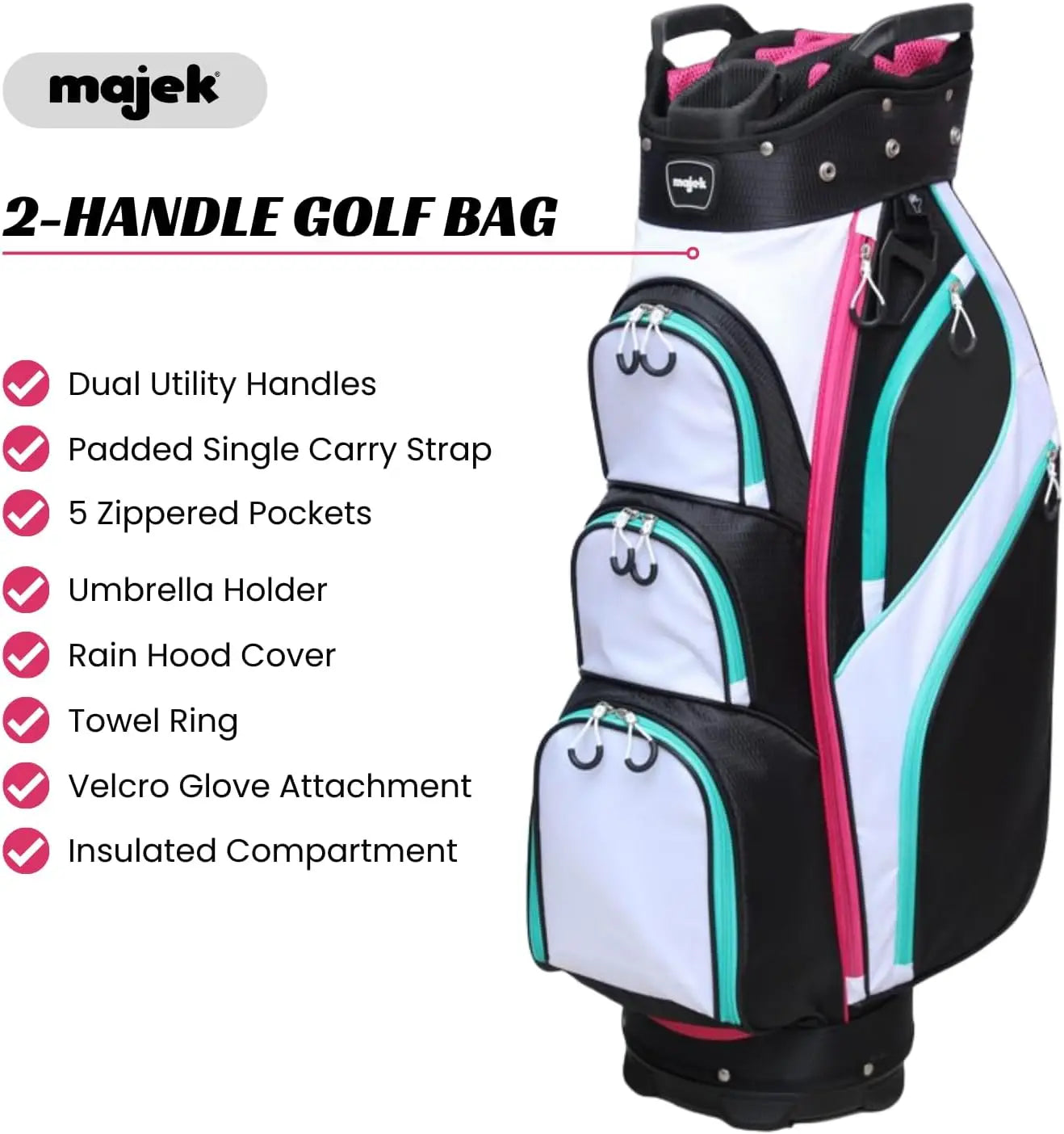 Vintage 80s Retro Golf Bag for Women in Black, White, Teal & Pink - Premium Quality