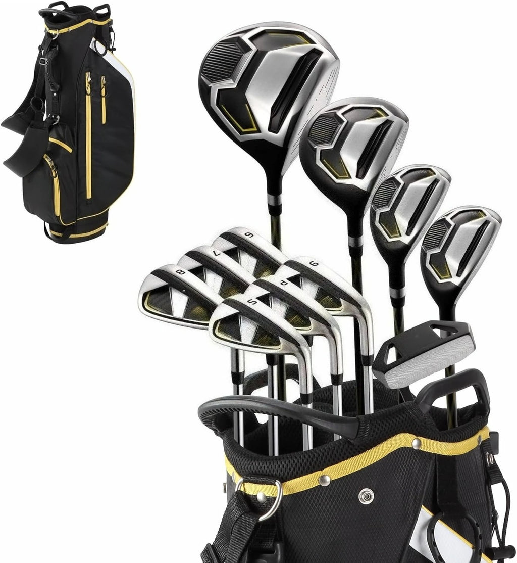 Men’s 17-Piece Golf Set – Driver, Woods, Hybrids, Irons (6-SW), Putter, Stand Bag, 4 Headcovers and Rainhood