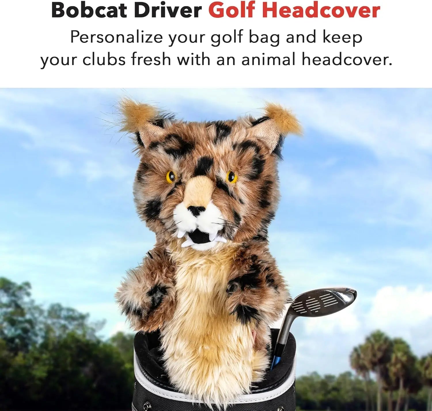 Premium Bobcat Driver Headcover - Funny Golf Club Cover with Sun-Resistant Fur, Fits 460cc Clubs