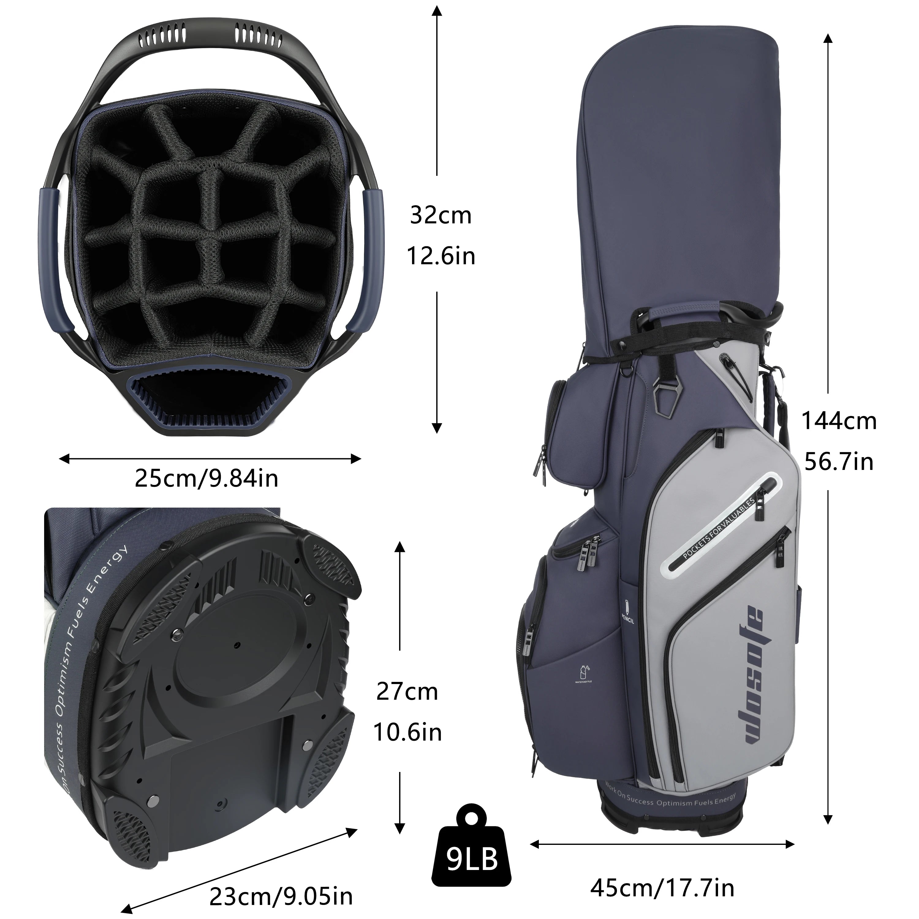 PU Leather Lightweight Men Women Blue White Black Green Golf Bag,Multiple 10 Pockets 14-Way Dividers Cooler Pouch Golf Cart Bag