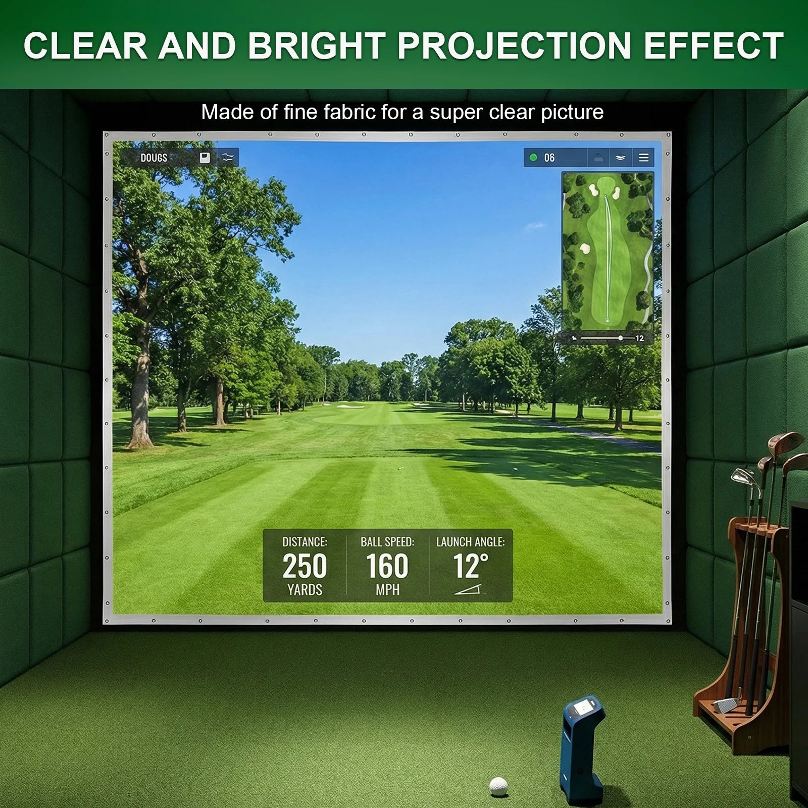 Washable Golf Impact Screen with Bungee Cords Silent Golf Practice Simulator Backdrop for Golf Training Equipment Indoor/Outdoor