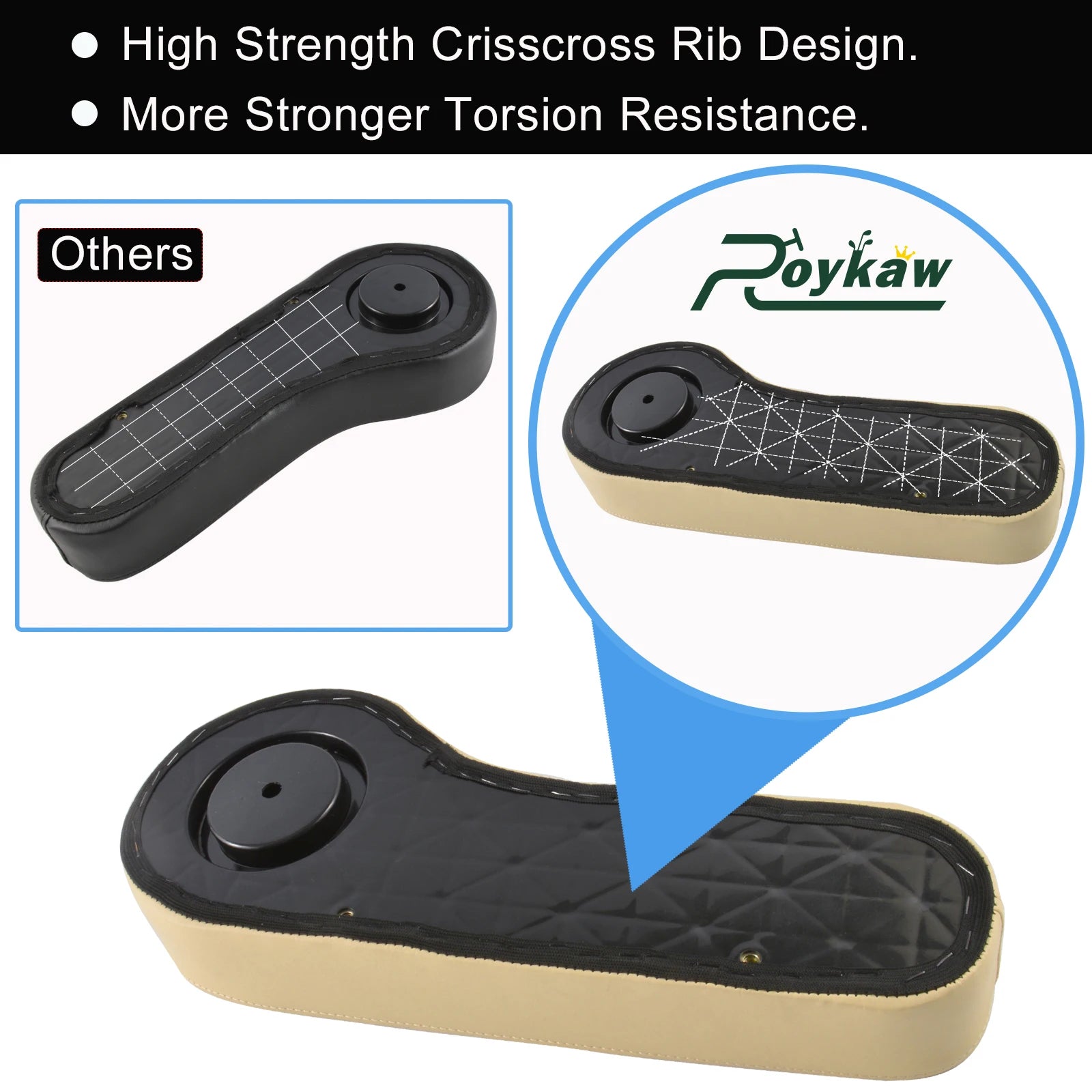 Roykaw Golf Cart Armrest with Cup Holder Compatible with EZGO Club Car Yamaha - Upgrade Support Frame/No Drilling Required-Beige