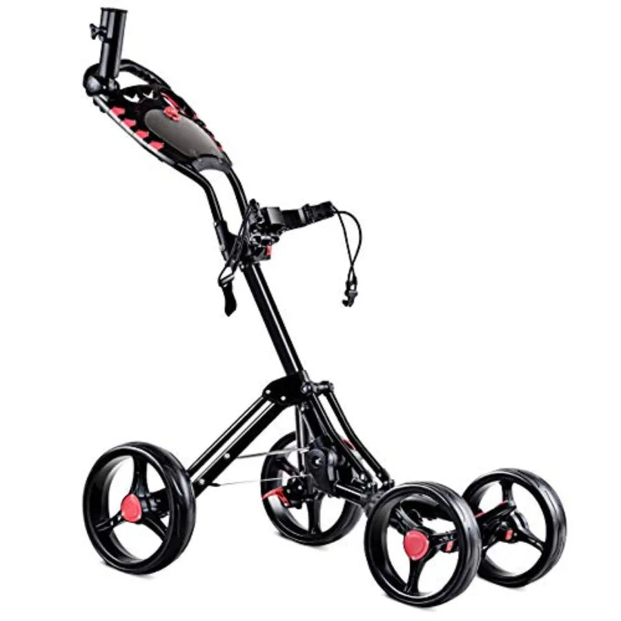 Lightweight Aluminum Collapsible 4 Wheels Push Cart Golf Trolley with Foot Brake Height-Adjustable Handle