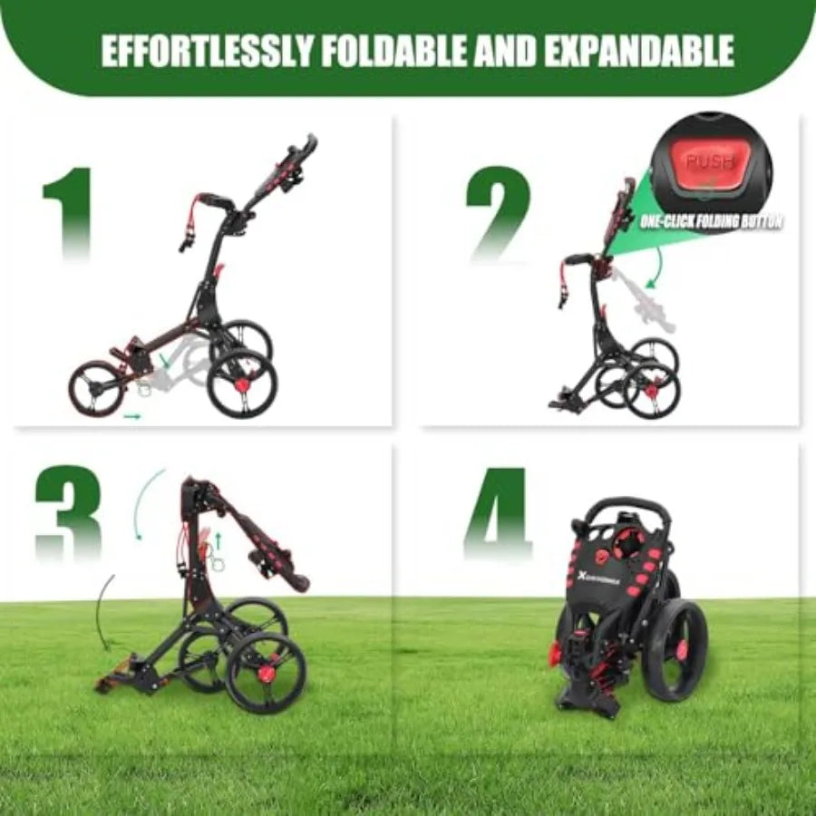 GC408 Folding Golf Push Cart 3 Wheel Lightweight Golf Trolley for Golf Clubs and Bag with Cup Holder Scorecard Holder Storage C