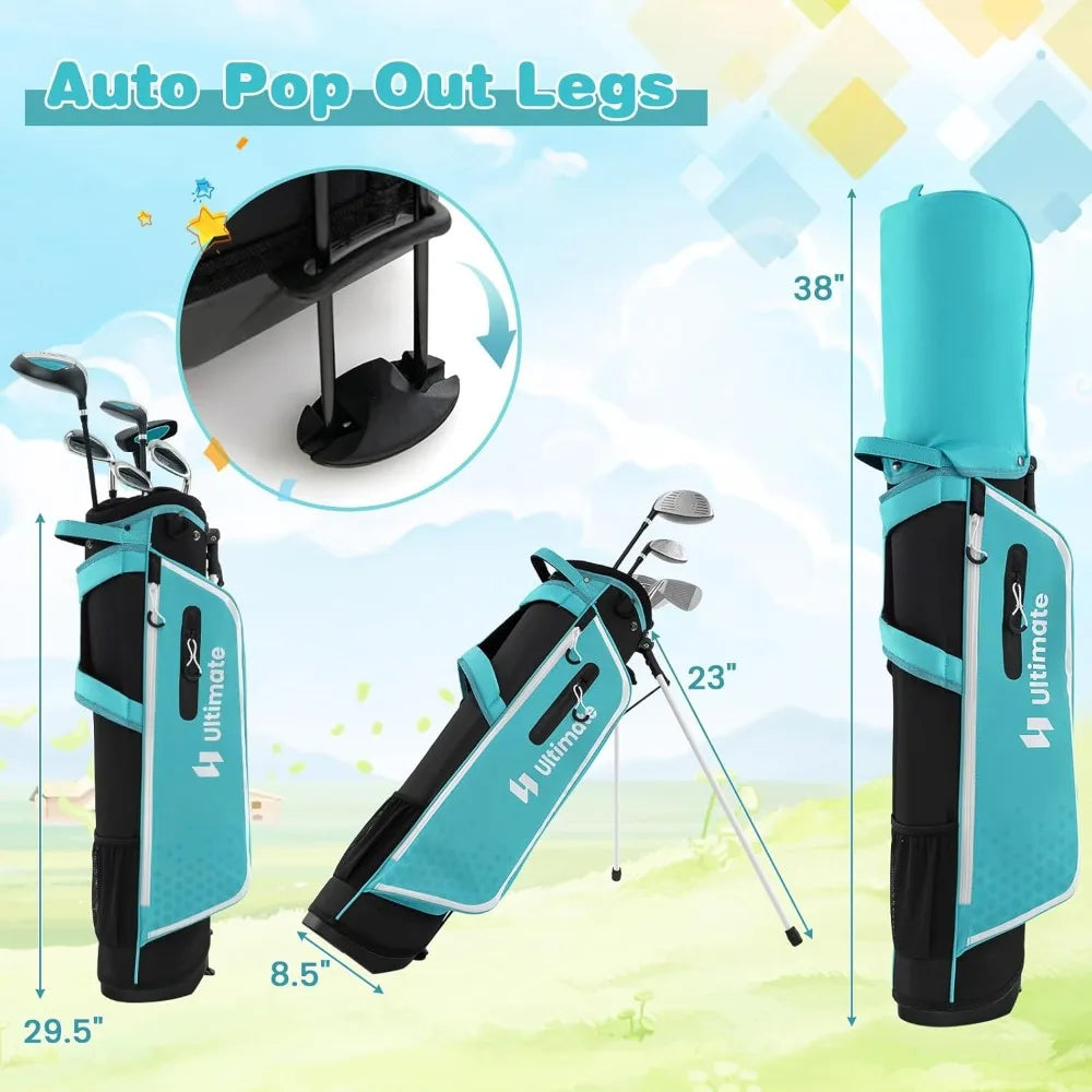 Tangkula 7 Pieces Junior Golf Club Set for Kids Age 11-13 Right Hand, Children’s Golf Clubs Set with #1 Driver &