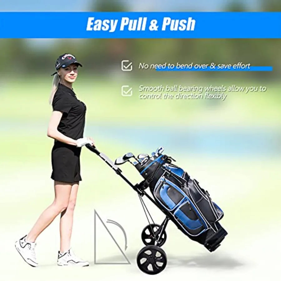 Golf Cart 2 Wheel Golf Push Cart with 9.5 Wear-Resistant Rubber Wheels Elastic Strap Scoreboard Folding Lightweight Porta