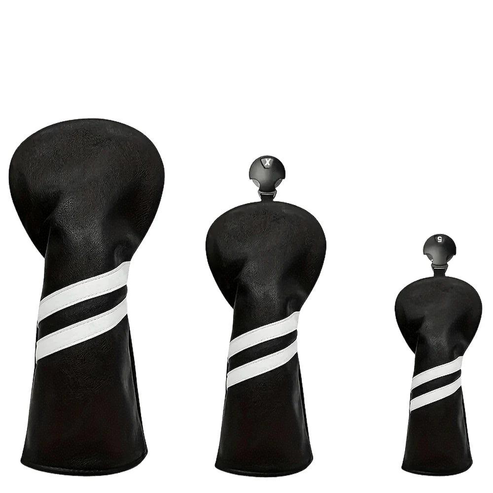 Golf Club Headcover 3pcs PU Material Outdoor Golf Sports Prevents Friction Durable Impact Essential Golfer Course Use Accessory