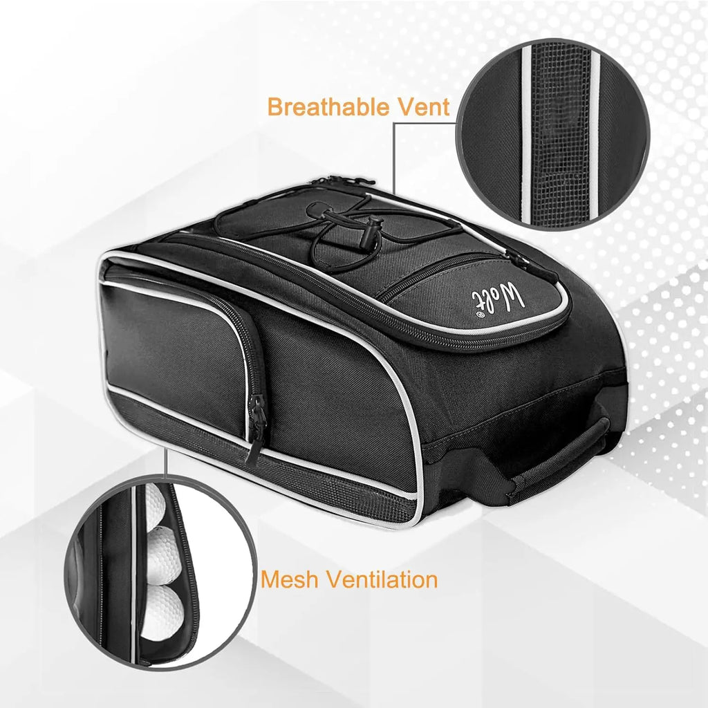 Travel Golf Shoe Bag with Ventilation & Double Pockets for Socks, Tees, Balls - Unisex Black