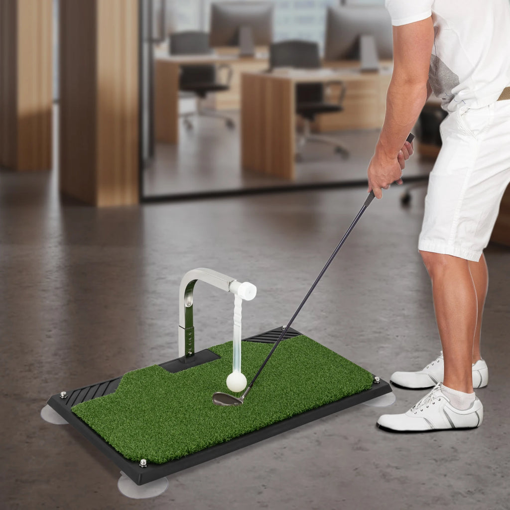 Flat Golf Swing Trainer, Golf Swing Trainer, Indoor Golf Practice Aid with 360° Auto Return, 5 Height Adjustable Tee, Foldable