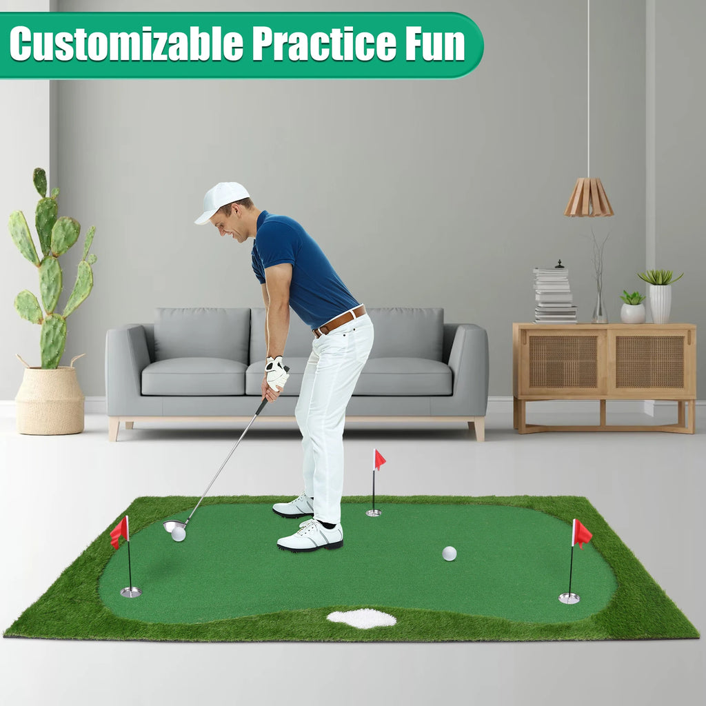 Golf Putting Training Mat Golf Practice Hitting Green Mat with Movable Cup/Slope Pad 3mx1.5m for Putting Practice Indoor Outdoor