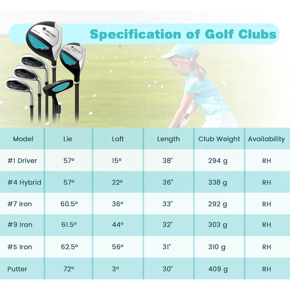 Tangkula 7 Pieces Junior Golf Club Set for Kids Age 11-13 Right Hand, Children’s Golf Clubs Set with #1 Driver &