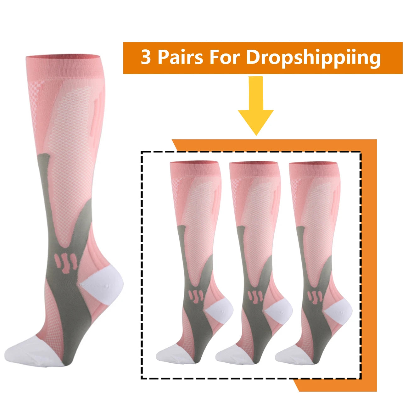 Brothock 3 Pairs For Dropshipping Compression Socks 20-30 mmHg Athletic Nylon Medical Nursing Stockings Sport