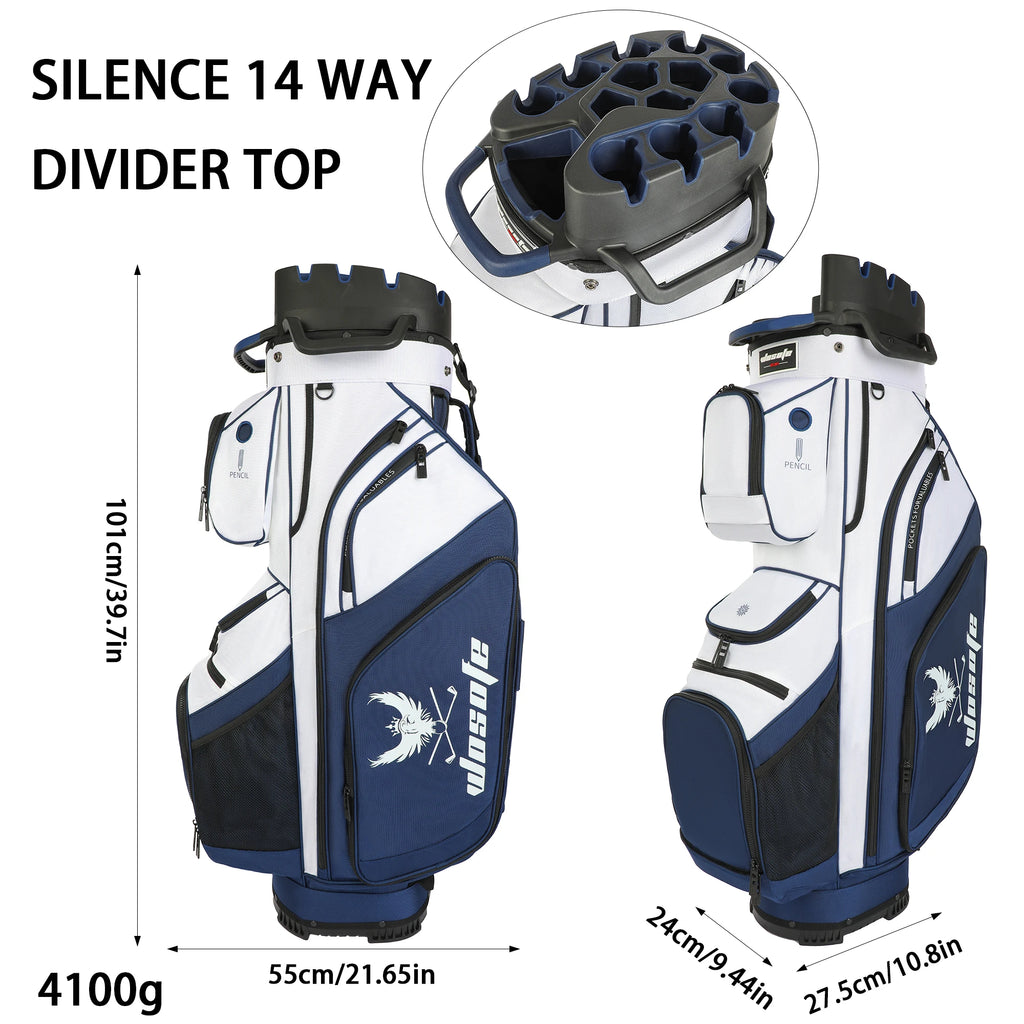 14 Way Full-Length Divider Top Men Golf Cart Bag, Fixed Slots Clubs Organized Premium Oxford Cloth Women 13 Pockets Black Blue G