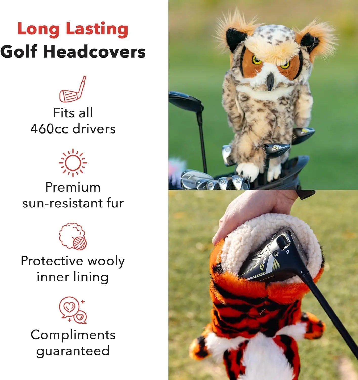 Owl Driver Headcover | Premium Golf Club Covers with Sun-Resistant Fur | Funny Animal Design for Men & Women
