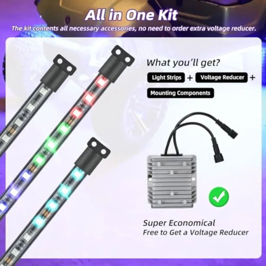 Golf Cart Underglow LED Strip Lights Accent Neon Lighting Kit for EZGO Yamaha Club Car Million Colors/Waterproof IP68/Sync to M