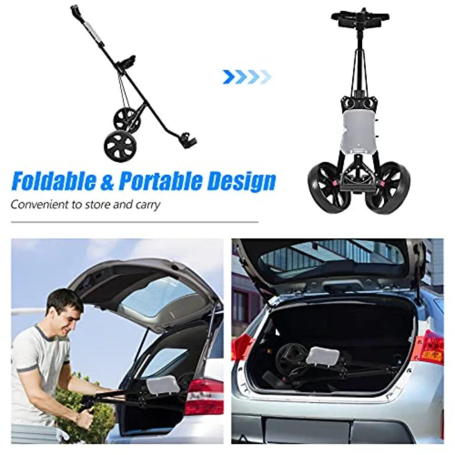 Golf Cart 2 Wheel Golf Push Cart with 9.5 Wear-Resistant Rubber Wheels Elastic Strap Scoreboard Folding Lightweight Porta