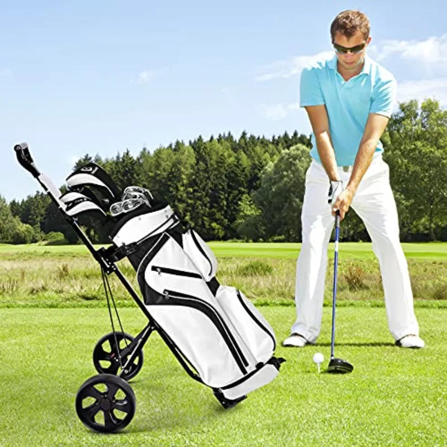 Golf Push Pull Cart 2 Wheels Foldable Lightweight Golf Trolley Cart w/Scoreboard Collapsible Golf Push Cart w/