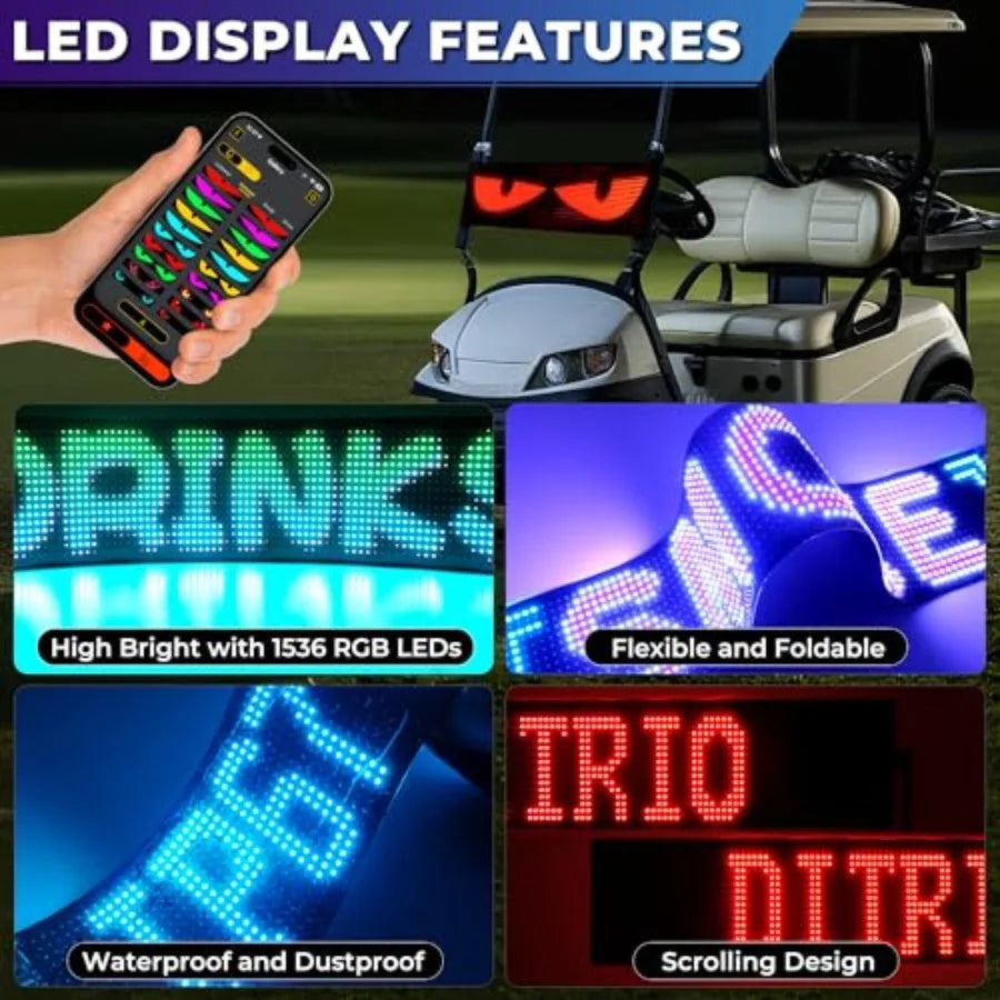 Golf Cart Devil Eyes Light23x5in Programmable Flexible Led Eyes for Car Windshield with App/Remote Control High Bright DIY Anim