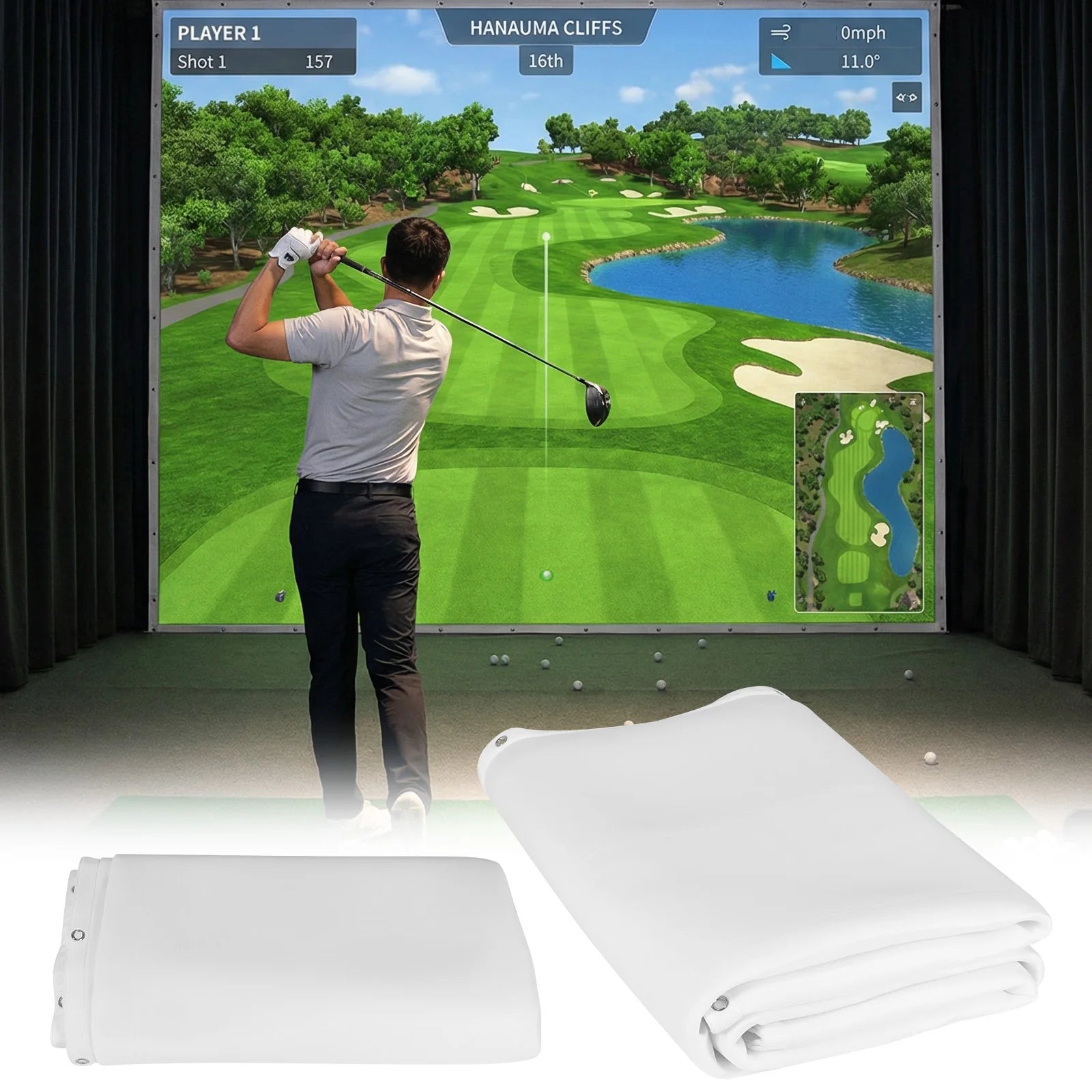 Golf Simulator Impact Screen Easy To Install Golf Practice Simulator Backdrop for Training Indoor/Outdoor
