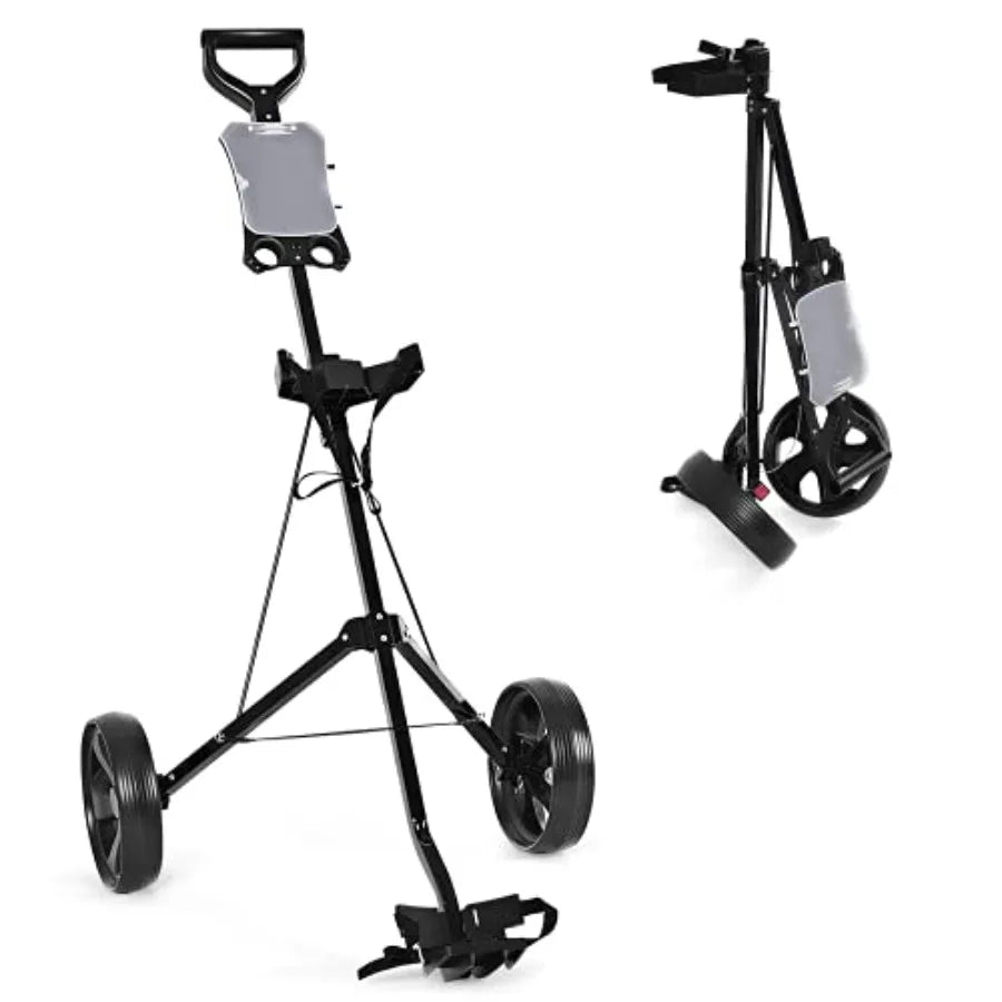 Golf Push Pull Cart 2 Wheels Foldable Lightweight Golf Trolley Cart w/Scoreboard Collapsible Golf Push Cart w/
