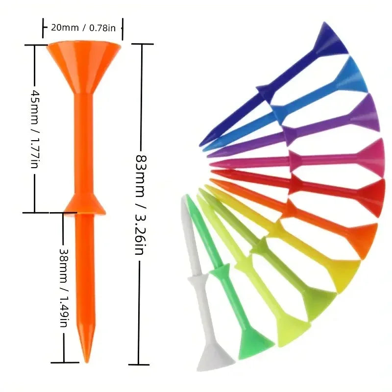 50Pcs Golf Tees 3 1/4 Inch 83mm Mixed Color PVC Durable Stable Nails Reduce Friction for Golf Sports Practice Driving Range